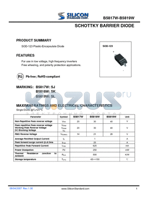 B5817W datasheet - SCHOTTKY BARRIER DIODE