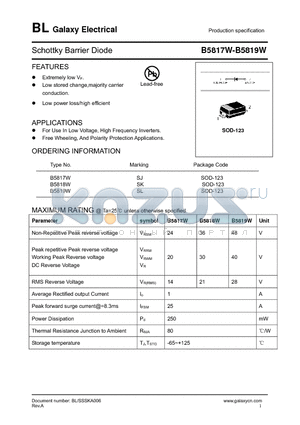 B5817W datasheet - Schottky Barrier Diode