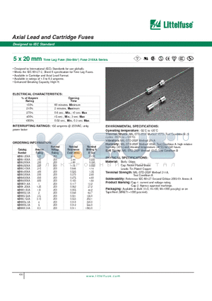 0219005XA datasheet - 5 x 20 mm Time Lag Fuse (SIo-Blo) Fuse