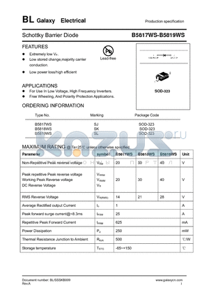 B5817WS datasheet - Schottky Barrier Diode