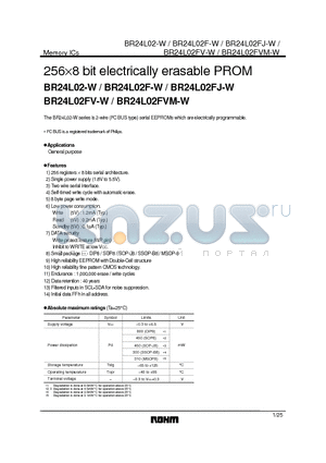 BR24L02-W datasheet - IC BUS 2Kbit (256 x 8bit) EEPROM