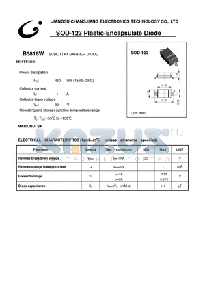 B5818W-SOD-123 datasheet - SCHOTTKY BARRIER DIODE