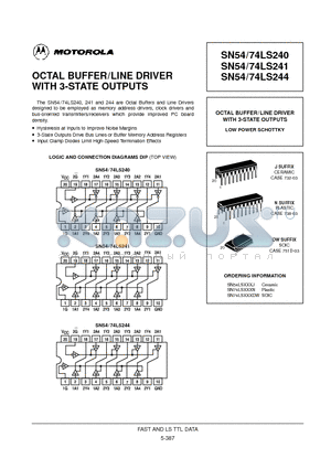 74LS241 datasheet - OCTAL BUFFER/LINE DRIVER WITH 3-STATE OUTPUTS