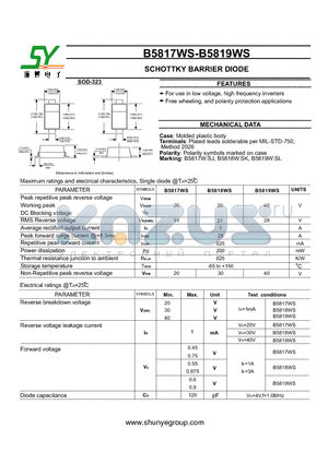 B5818WS datasheet - SCHOTTKY BARRIER DIODE