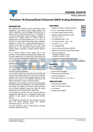 DG507BEN-T1-GE3 datasheet - Precision 16-Channel/Dual 8-Channel CMOS Analog Multiplexers