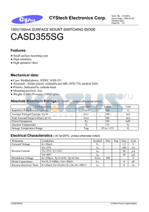 CASD355SG datasheet - 100V/100mA SURFACE MOUNT SWITCHING DIODE