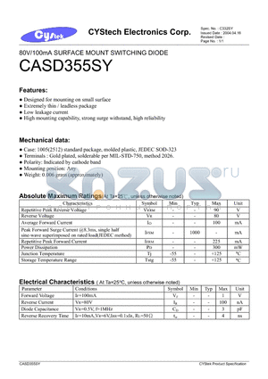 CASD355SY datasheet - 80V/100mA SURFACE MOUNT SWITCHING DIODE