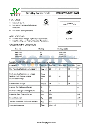 B5817WS datasheet - Schottky Barrier Diode