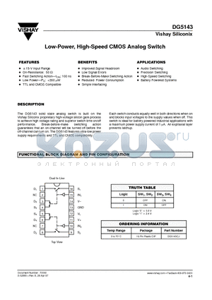 DG5143 datasheet - Low-Power, High-Speed CMOS Analog Switch