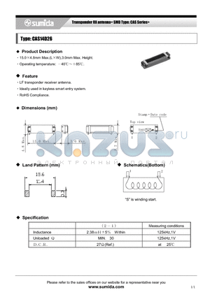 CAS14D26 datasheet - Transponder RX antenna< SMD Type: CAS Series>