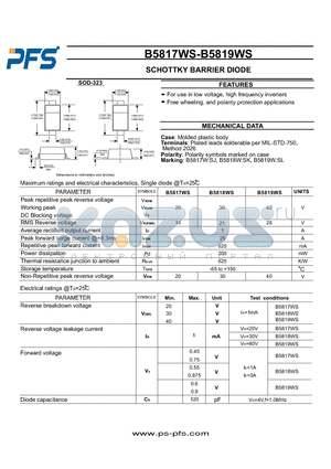 B5817WS datasheet - SCHOTTKY BARRIER DIODE