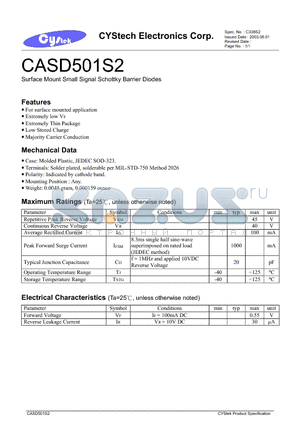 CASD501S2 datasheet - Surface Mount Small Signal Schottky Barrier Diodes