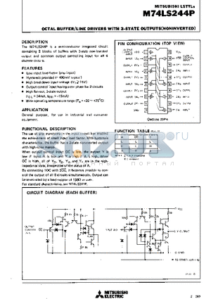 74LS244 datasheet - OCTAL BUFFER/LINE DRIVERS WITH 3-STATE OUTPUT(NONINVERTED)