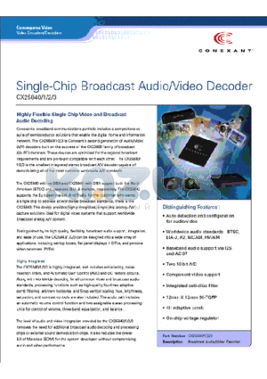 CX25843 datasheet - Single-Chip Broadcast Audio/Video Decoder