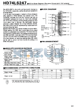 74LS247 datasheet - 8CD-to-Seven-Segment Decoders/Drivers(with 15V outputs)