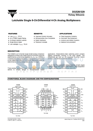 DG529 datasheet - Latchable Single 8-Ch/Differential 4-Ch Analog Multiplexers