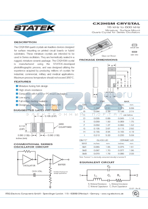 CX2HSM datasheet - Miniature Surface Mount Quartz Crystal for Series Oscillators