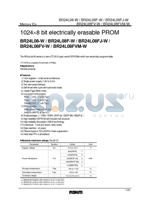 BR24L08FVM-W datasheet - 10248 bit electrically erasable PROM