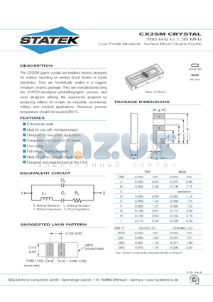 CX2SM datasheet - 760 kHz to 1.35 MHz Low Profile Miniature Surface Mount Quartz Crystal