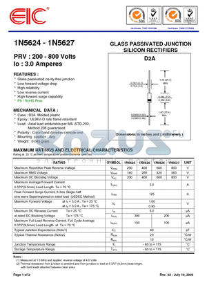 1N5626 datasheet - GLASS PASSIVATED JUNCTION SILICON RECTIFIERS