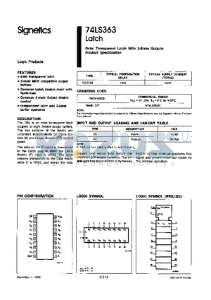74LS363 datasheet - OCTAL TRANSPARENT LATCH WITH 3 - STATE OUTPUTS PRODUCT SPECIFICATION