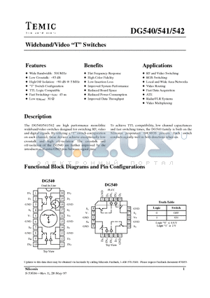 DG540DJ datasheet - Wideband/Video T Switches