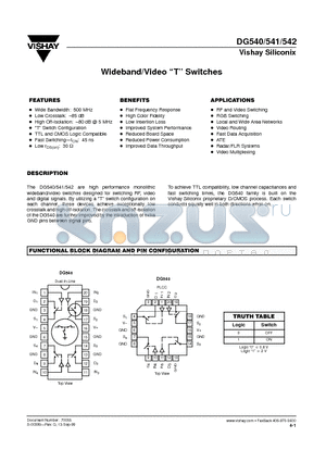 DG541 datasheet - Wideband/Video T Switches