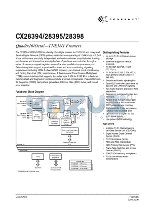 CX28398-22 datasheet - Quad/x16/Octal-T1/E1/J1 Framers