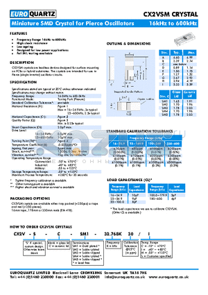 CX2VSM datasheet - Frequency Range 16kHz to 600kHz