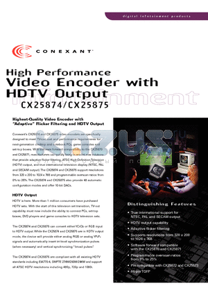 CX25874 datasheet - Video Encoder with HDTV Output