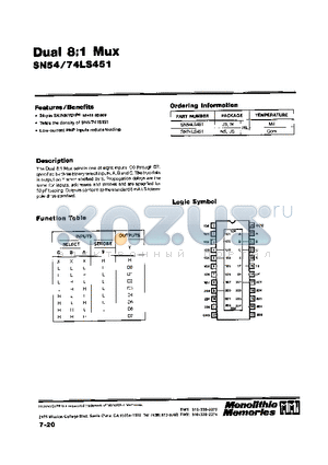 74LS451 datasheet - Dual 8:1 Mux SN54/74LS451