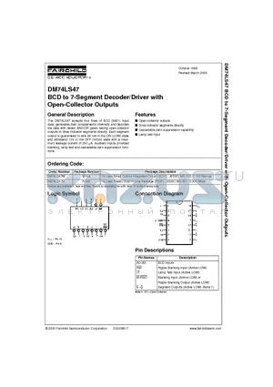 74LS47 datasheet - BCD to 7-Segment Decoder/Driver with Open-Collector Outputs