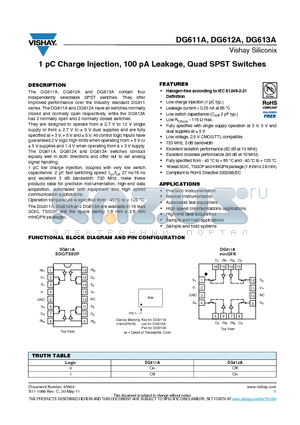 DG611AEN-T1-E4 datasheet - 1 pC Charge Injection, 100 pA Leakage, Quad SPST Switches