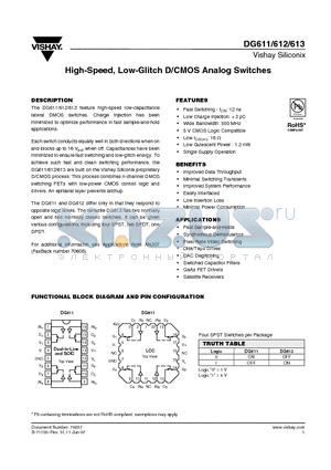 DG611DJ-E3 datasheet - High-Speed, Low-Glitch D/CMOS Analog Switches