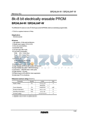 BR24L64-W datasheet - 8k8 bit electrically erasable PROM