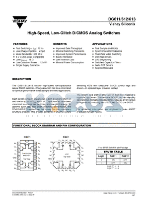 DG612 datasheet - High-Speed, Low-Glitch D/CMOS Analog Switches