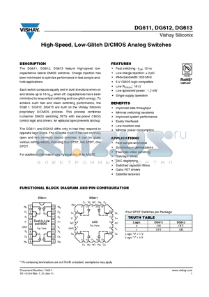 DG612DJ datasheet - High-Speed, Low-Glitch D/CMOS Analog Switches