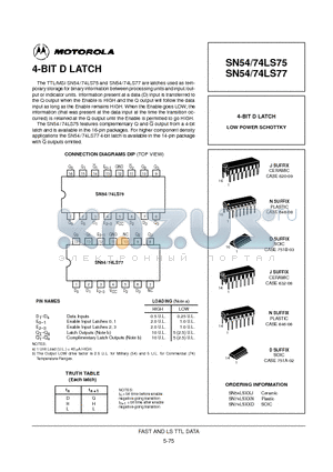 74LS75 datasheet - 4-BIT D LATCH