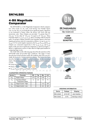 74LS85 datasheet - LOW POWER SCHOTTKY