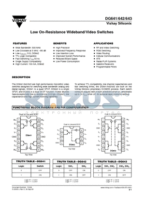 DG642DY datasheet - Low On-Resistance Wideband/Video Switches