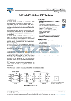 DG721DN-T1-GE4 datasheet - 1.8 V to 5.5 V, 4ohm Dual SPST Switches