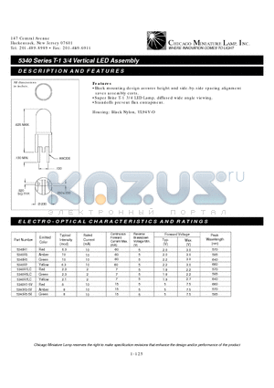 5340H1LC datasheet - T-1 3/4 Vertical LED Assembly