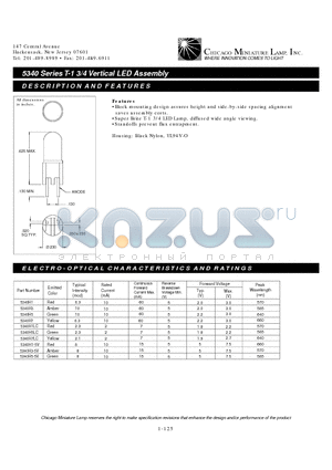 5340H5LC datasheet - T-1 3/4 Vertical LED Assembly