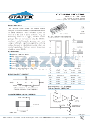 CX3HCSM2 datasheet - 18 kHz to 600 kHz Low Profile Surface Mount Quartz Crystal for Series Oscillators