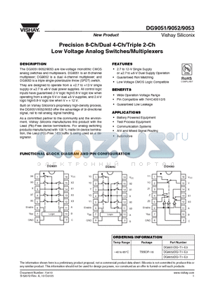 DG9051DQ-T1-E3 datasheet - Precision 8-Ch/Dual 4-Ch/Triple 2-Ch Low Voltage Analog Switches/Multiplexers