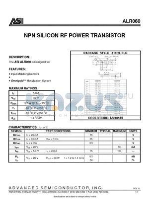 ALR060 datasheet - NPN SILICON RF POWER TRANSISTOR