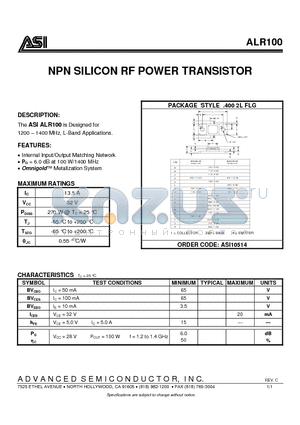 ALR100 datasheet - NPN SILICON RF POWER TRANSISTOR