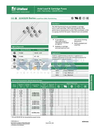 0224.750MXP datasheet - 224/225 Series Lead-Free 2AG, Fast-Acting