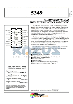 5349 datasheet - AC SMOKE DETECTOR WITH INTERCONNECT AND TIMER