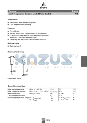 B59008C0140A040 datasheet - Limit Temperature Sensors, Leaded Disks